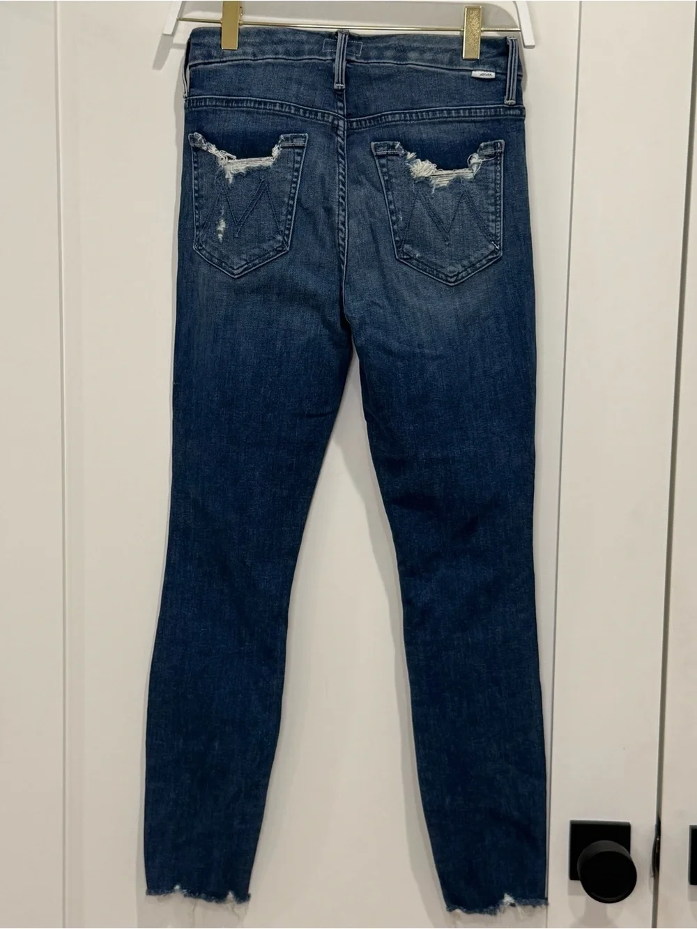 Mother High Waisted Looker Ankle Fray Jeans 26 Skinny Distressed Minimal Chic